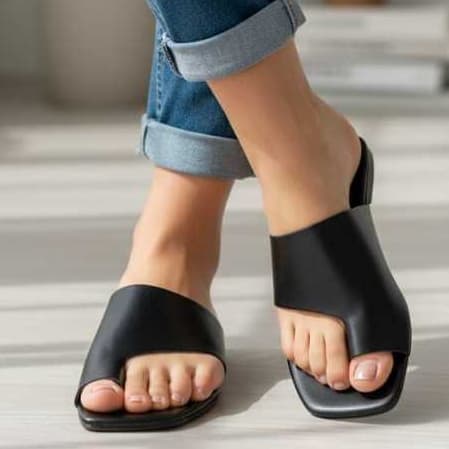 Sandália Flat Rasteira Mula Manca, Confortável Casual Feminina - Rasteirinha com Bico quadrado, Rasteira de Dedo