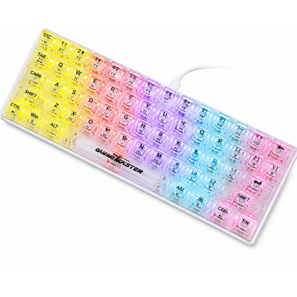Teclado Mecânico Gamer K-mex 60% Switch Branco USB-C Anti Ghosting Transparente Translucido