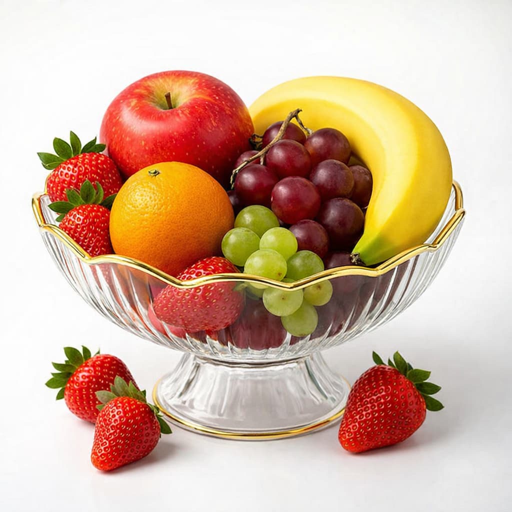 Fruteira De Mesa Acrílica 22 cm ou 26 cm  Premium borda dourada