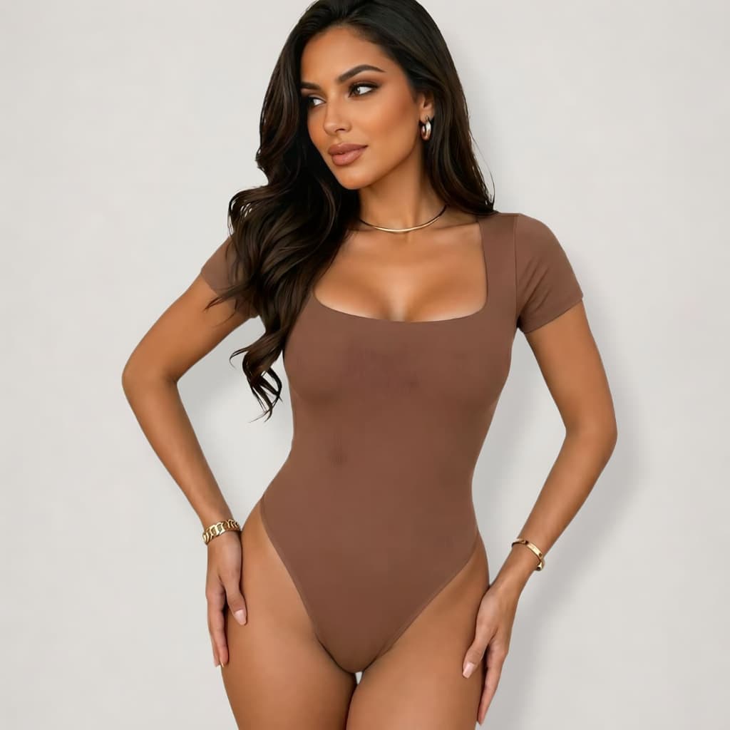 Body Feminino Decote Quadrado Manga Curta Básico Verão Gola Quadrada
