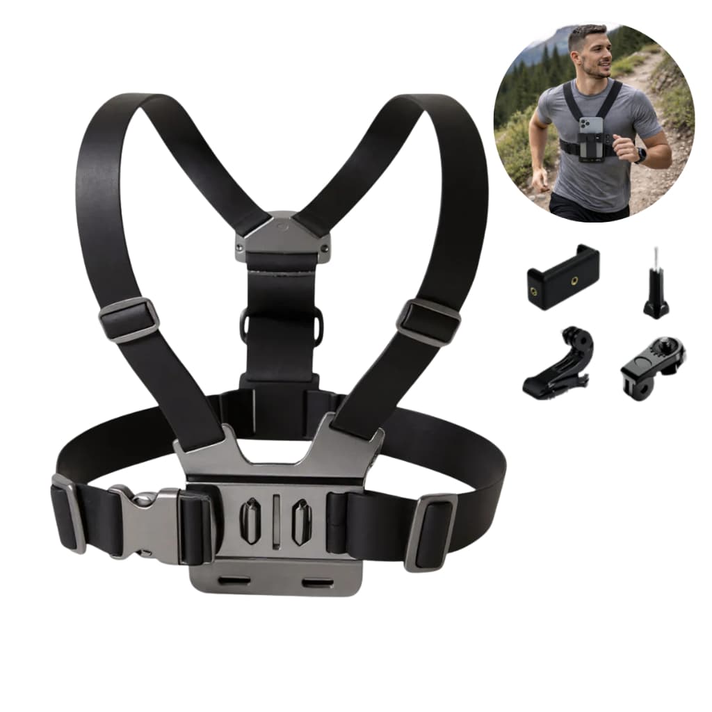 Suporte Peitoral para Celular com Arnês Ajustável Compatível com Smartphones para Esportes Videos Fotos