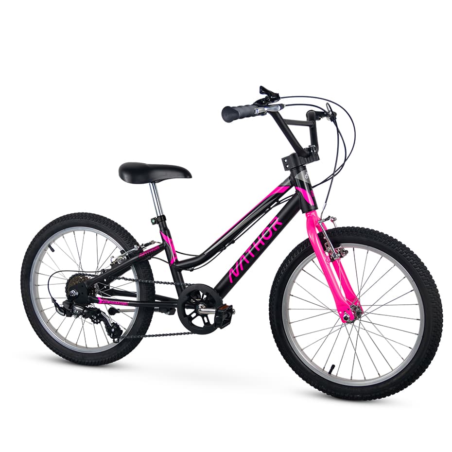 Bicicleta Infantil Aro 20 C/ Marcha Freios V-Brake Dianteiro e traseiro Cor Harmony Pink e Blade Green +7anos