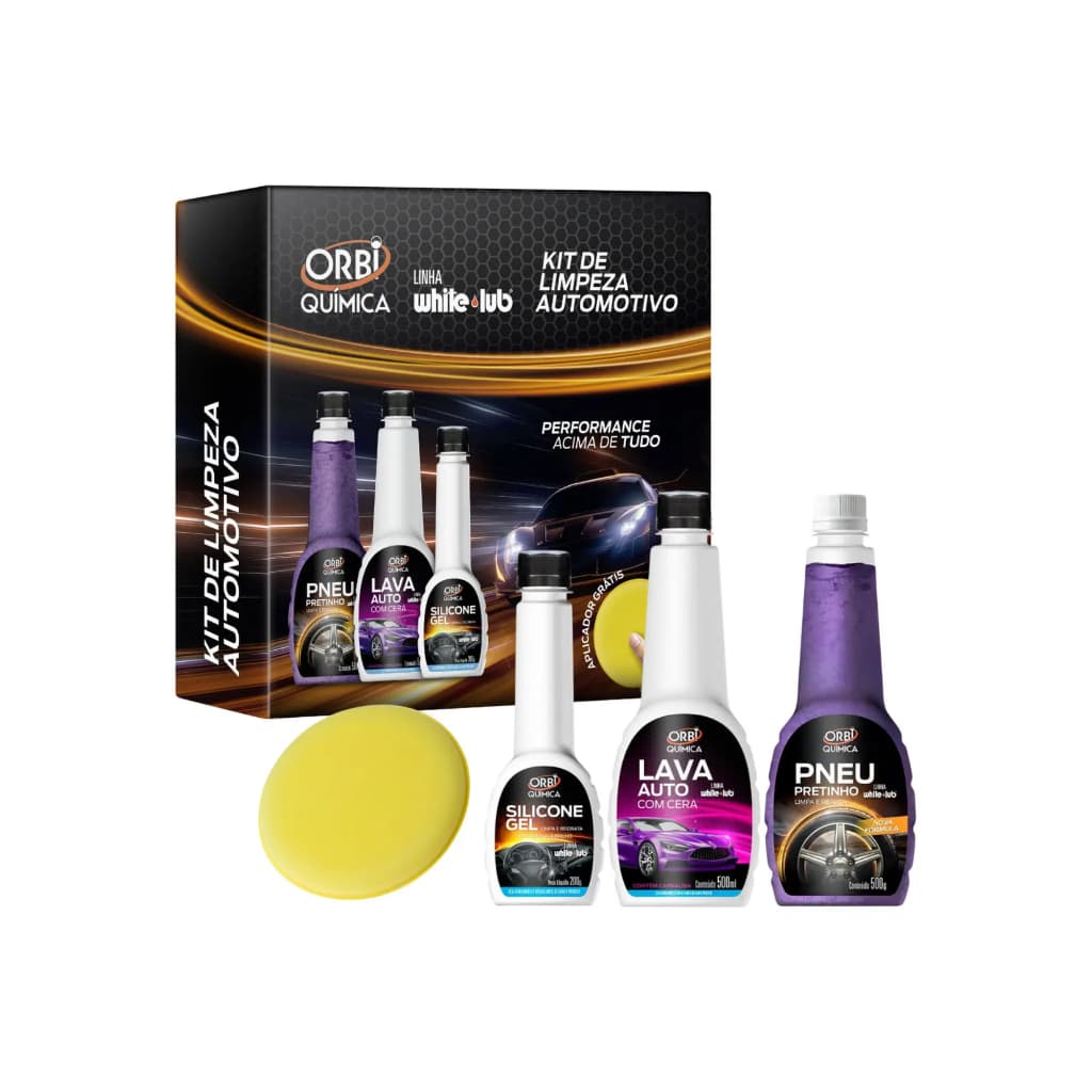 Kit Car Care Orbi Química C/ Esponja Cera Shampoo Pretinho