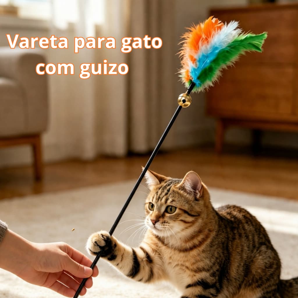 Brinquedo para Gato –kit10 Vareta Interativa com Penas coloridas e Guizo