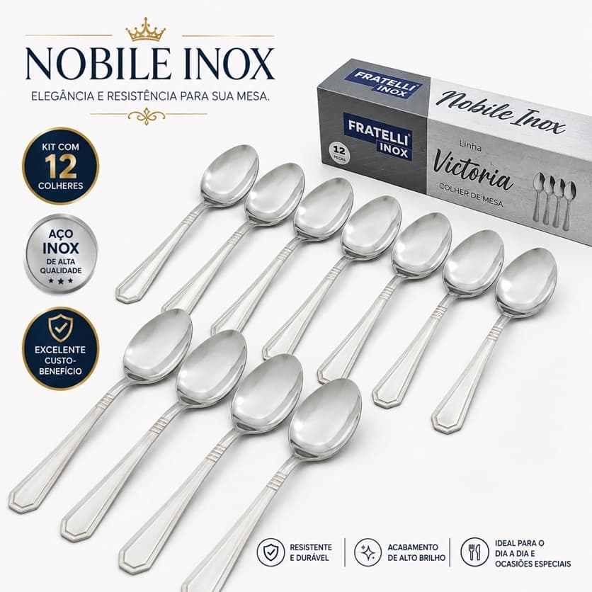 Conjunto de Colheres de Mesa 21 cm em Inox Resistente – Linha Victoria | Fratelli (12 peças)