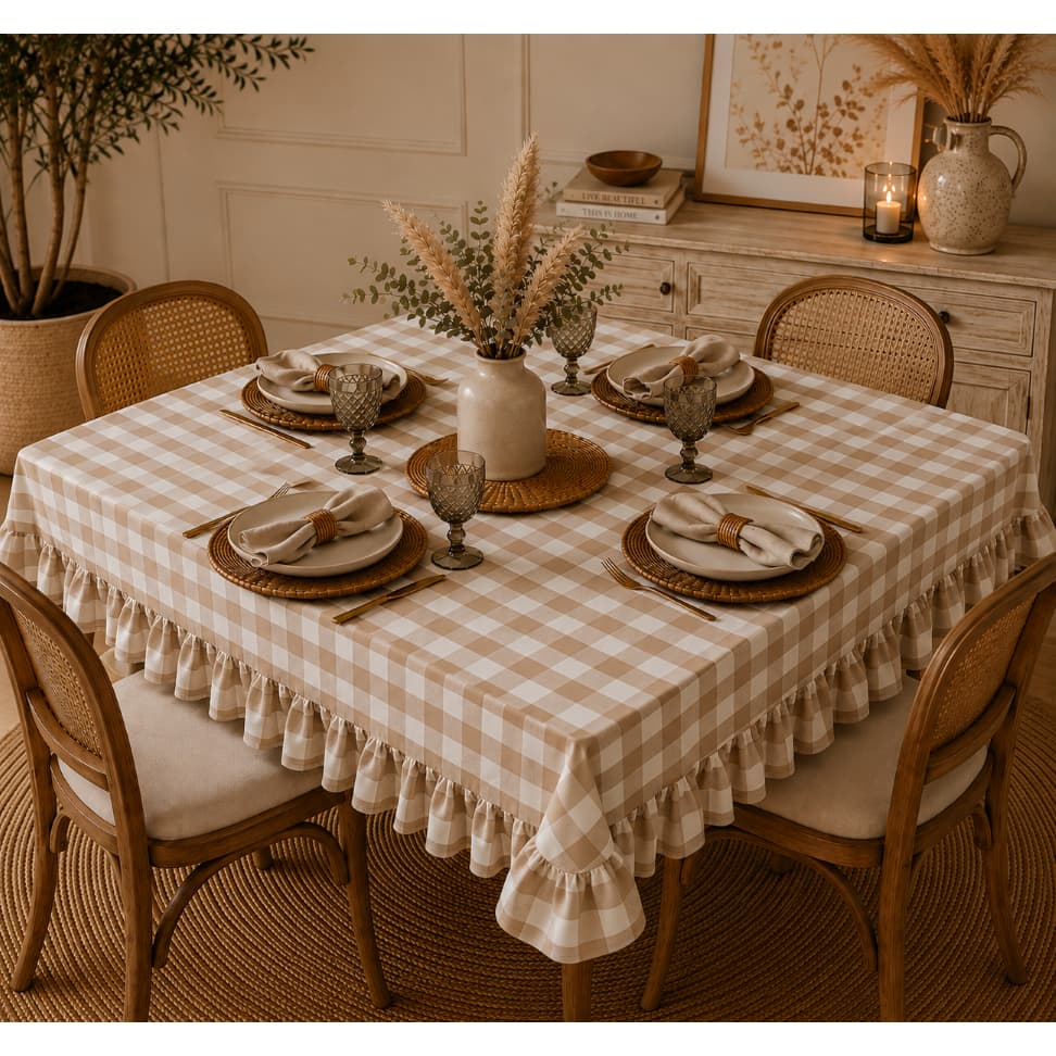 Toalha de Mesa com Babado 4/6/8 Lugares Farm House