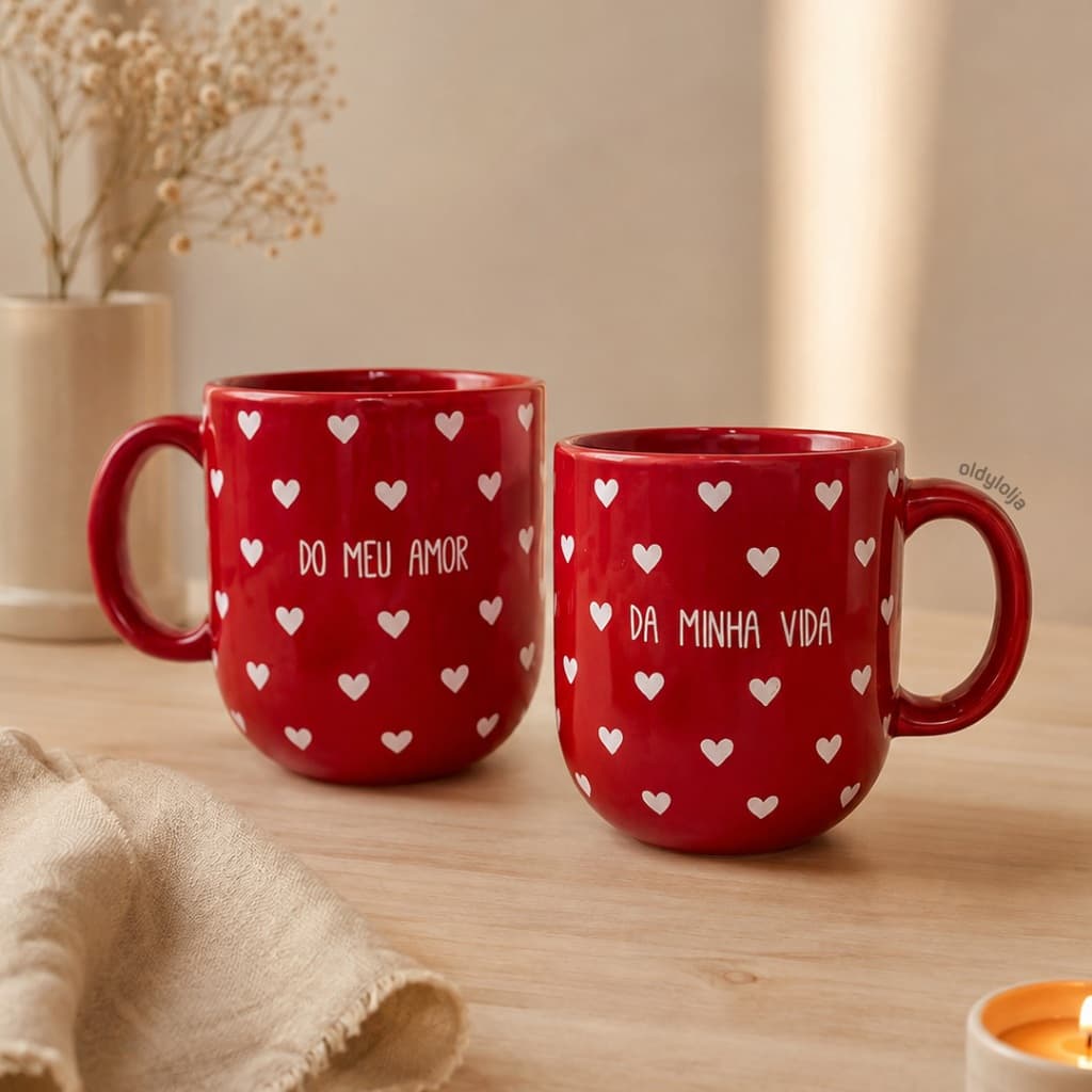 Caneca para Casal Do Meu Amor Da Minha Vida 220ml Kit com 2 Canecas Namoro Romântico