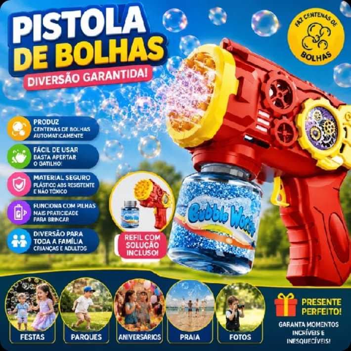 Brinquedo Maquina Automática Lança Bolha De Sabão Colorido Infantil Rosa Azul E Vermelho 50ML ou bolha de sabao