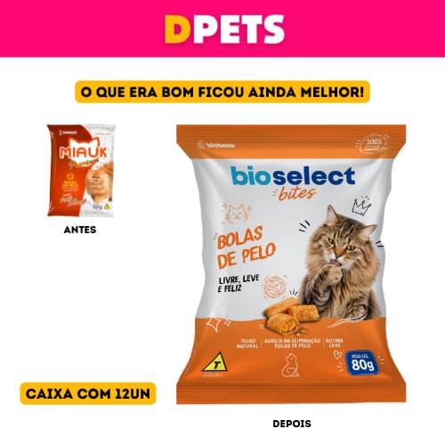 Petisco Bioselect Bites Para Gatos 12UN com 80g - Bola de Pelos e Equlíbrio renal