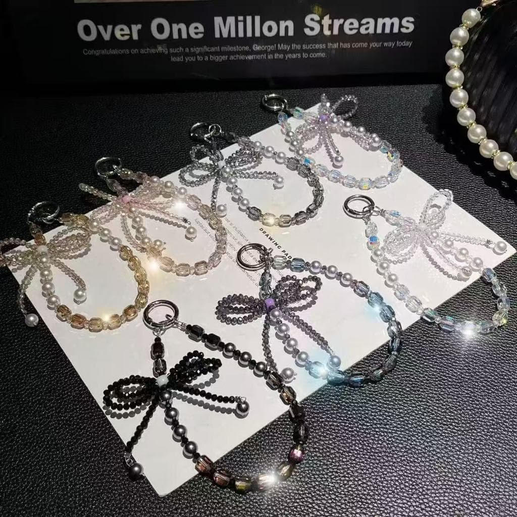 Cordão de Celular Cristal com Strass e Lao BorboletaLu Brilhante AntiQueda Estilo Chaveiro