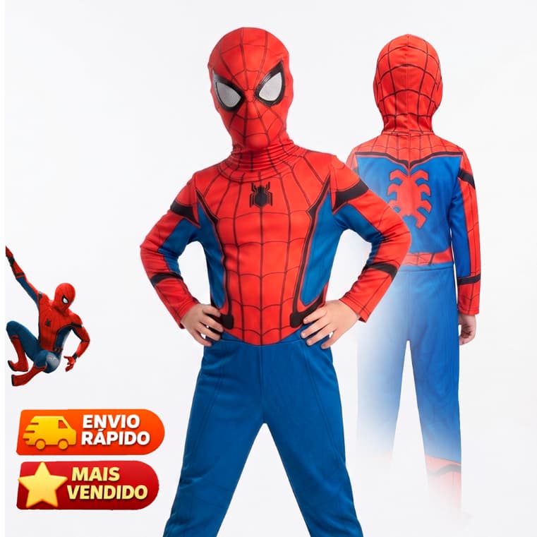 Fantasia Homem aranha COM CAPUZ infantil Spider Man menino Longa Premium  Zíper| Fácil de Vestir Estica