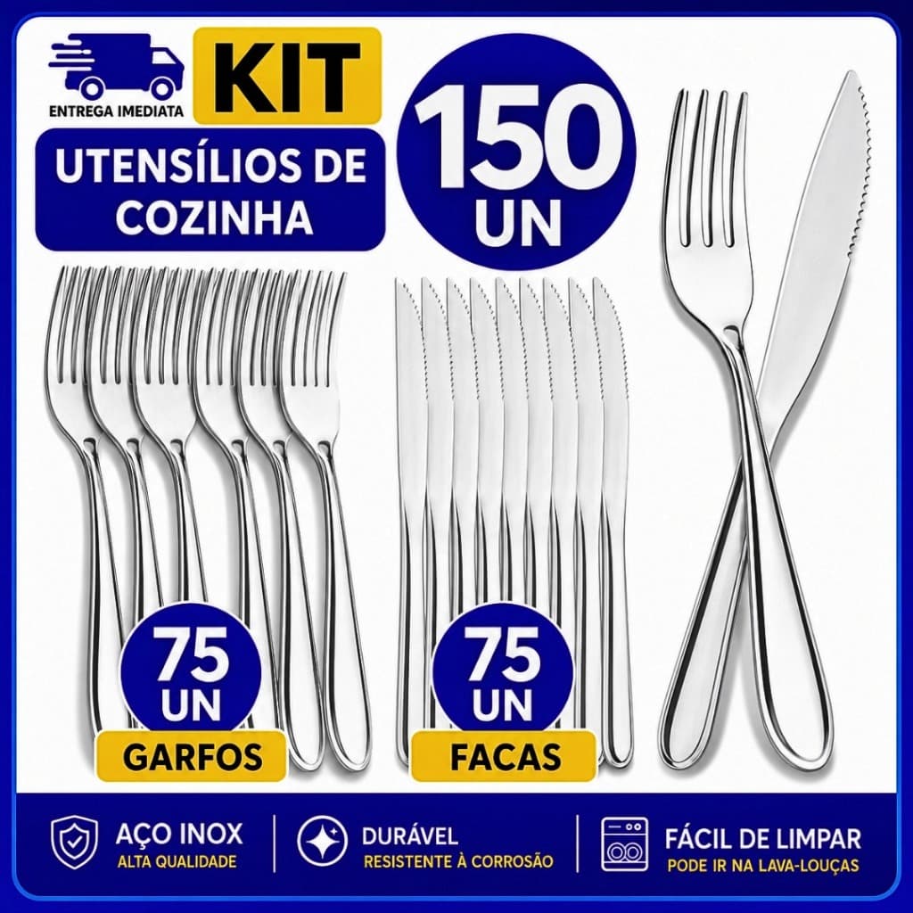 Conjunto de Talheres inox 150un sendo 75 Faca 75 Garfo Buffet Restaurante