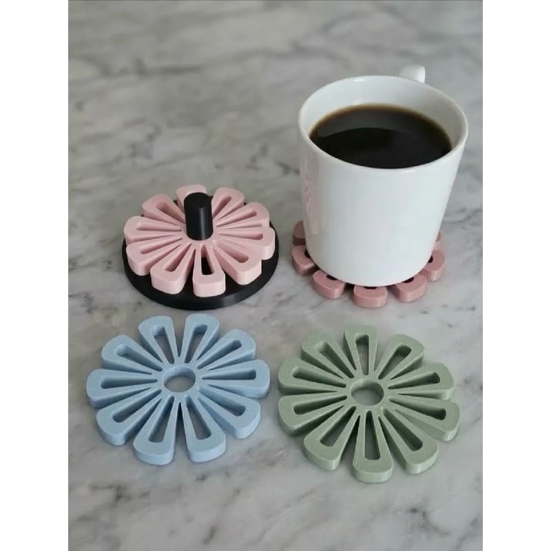 Kit Porta-Copos Flor com Base – 4 Peças
