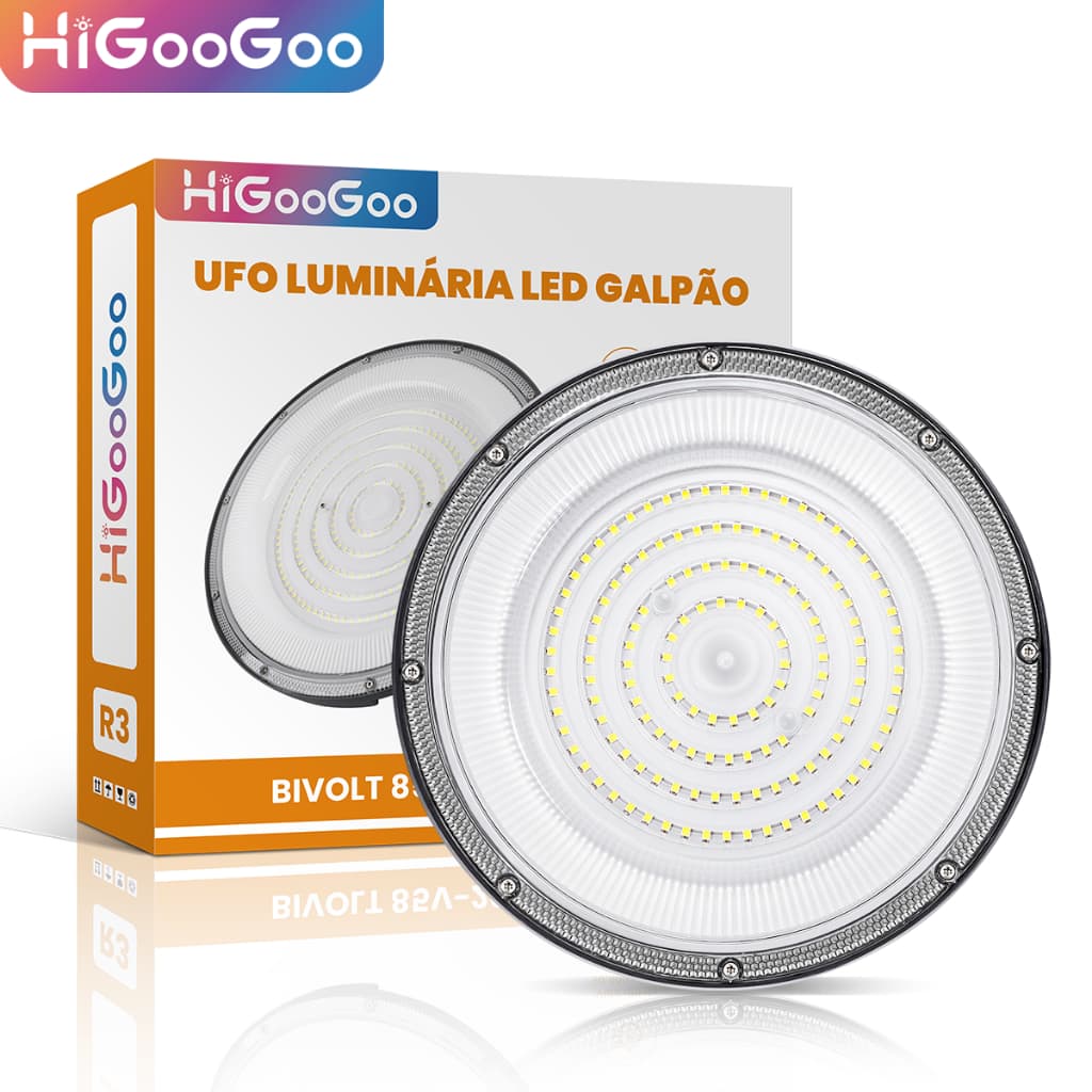 Luminária High Bay LED UFO 200W/300W Super Brilhante IP65 Industrial Para Galpão Oficina Fábrica 6500K