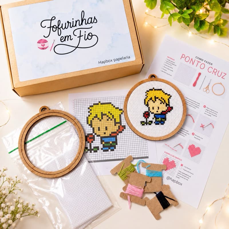 Kit ponto cruz com linha bastidor pequeno principe kit presente