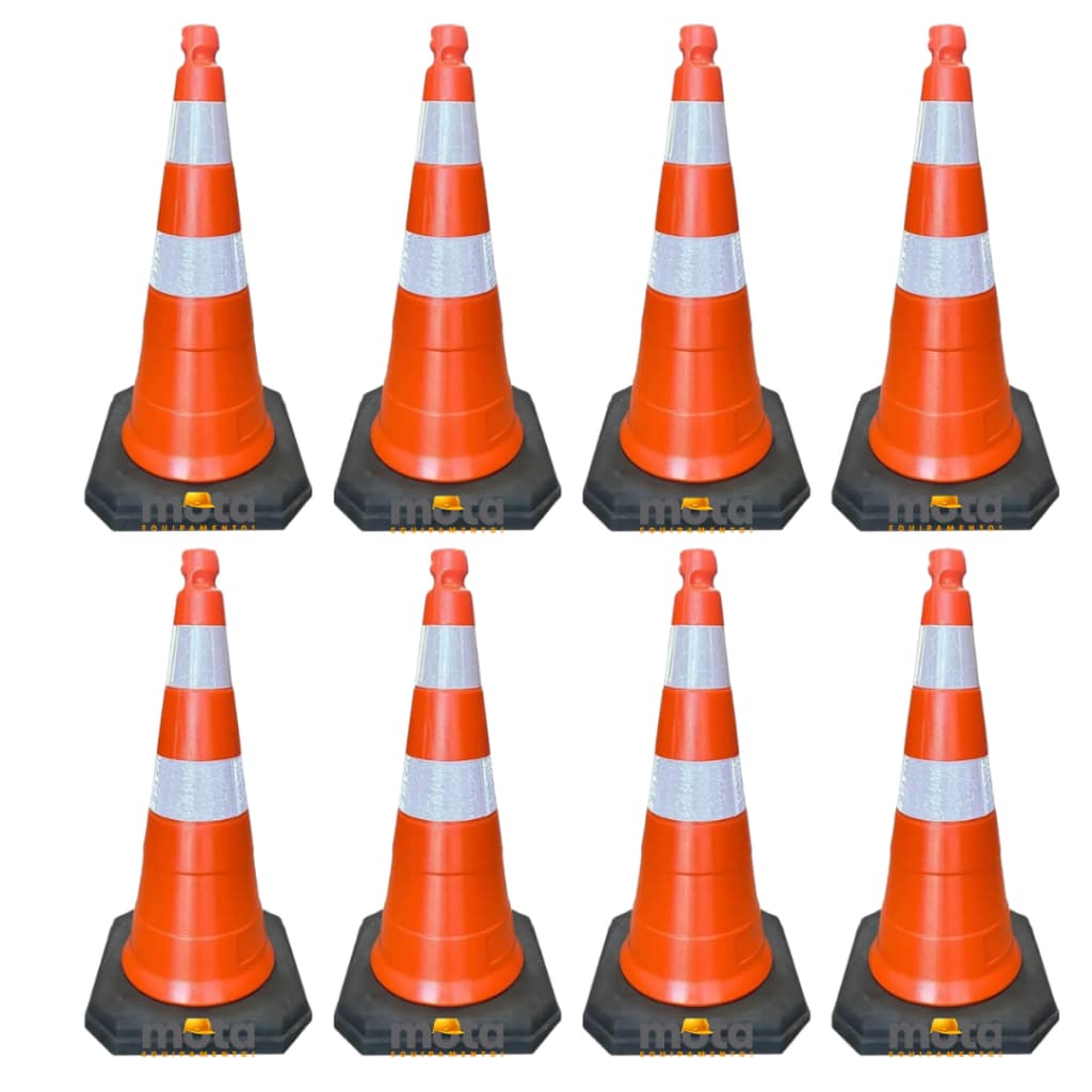 Kit 8 Cone De Sinalização 75cm Laranja Base Preta Com Refleivo