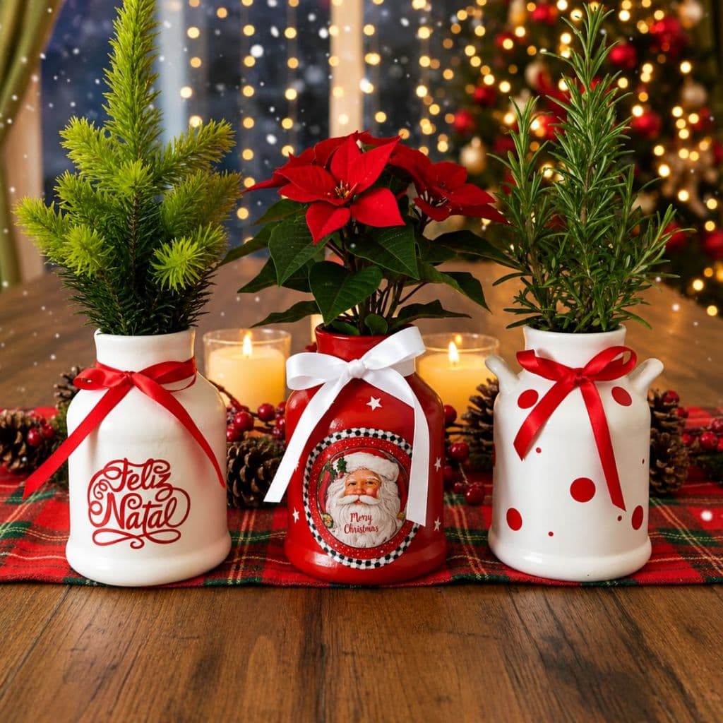 3 Vasos Cerâmico Decorativo Para Plantas, Mudas e Flores Artificiais Decoração Natal