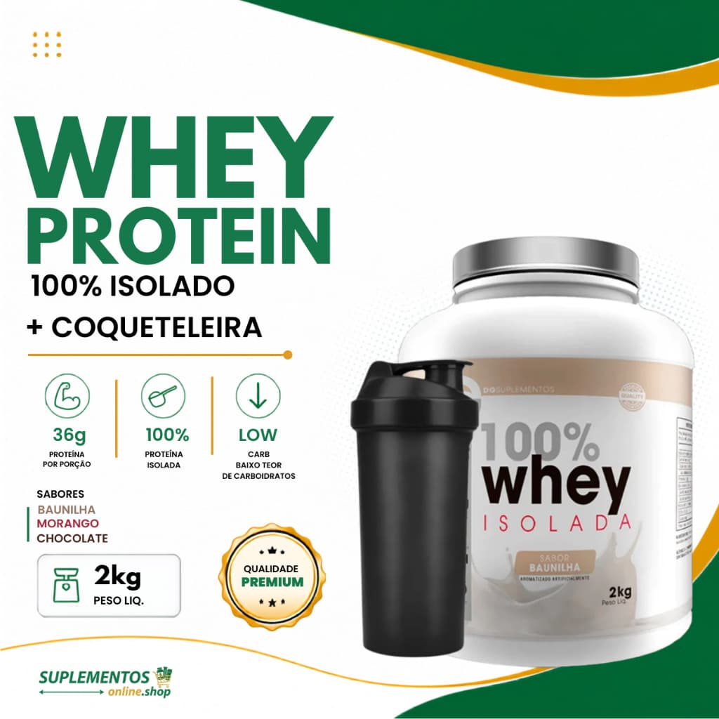 Kit Whey Protein 100% Isolada 2kg + Coqueteleira 600ml - DG Labs