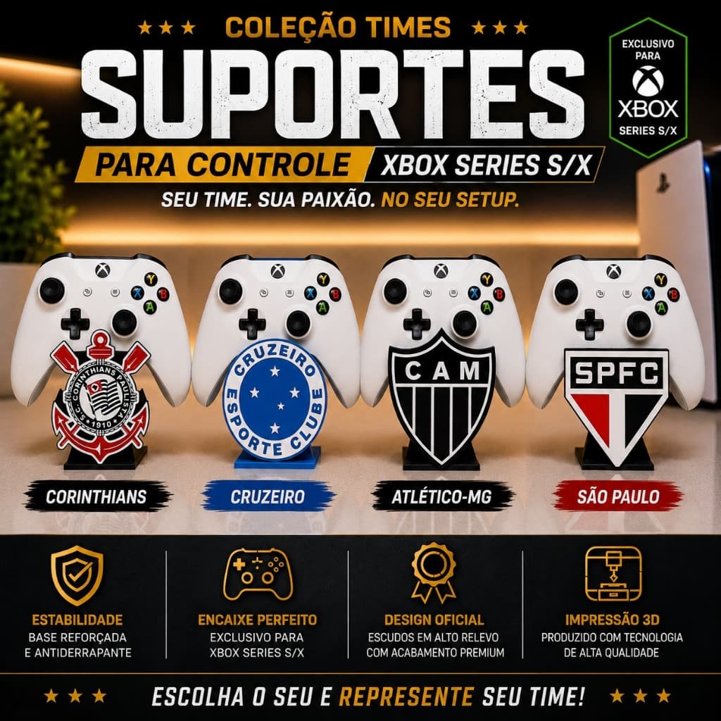 Suporte Controle Xbox s/x Escudo Time Futebol Corinthians Palmeiras Vasco São Paulo atlético mineiro Cruzeiro e outros