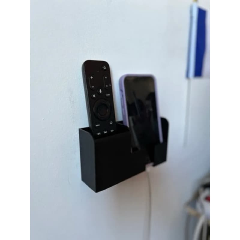 Suporte De Parede Para Celular E Controle Remoto Organizador Duplo Com Encaixe Para Carregador Sem Furo