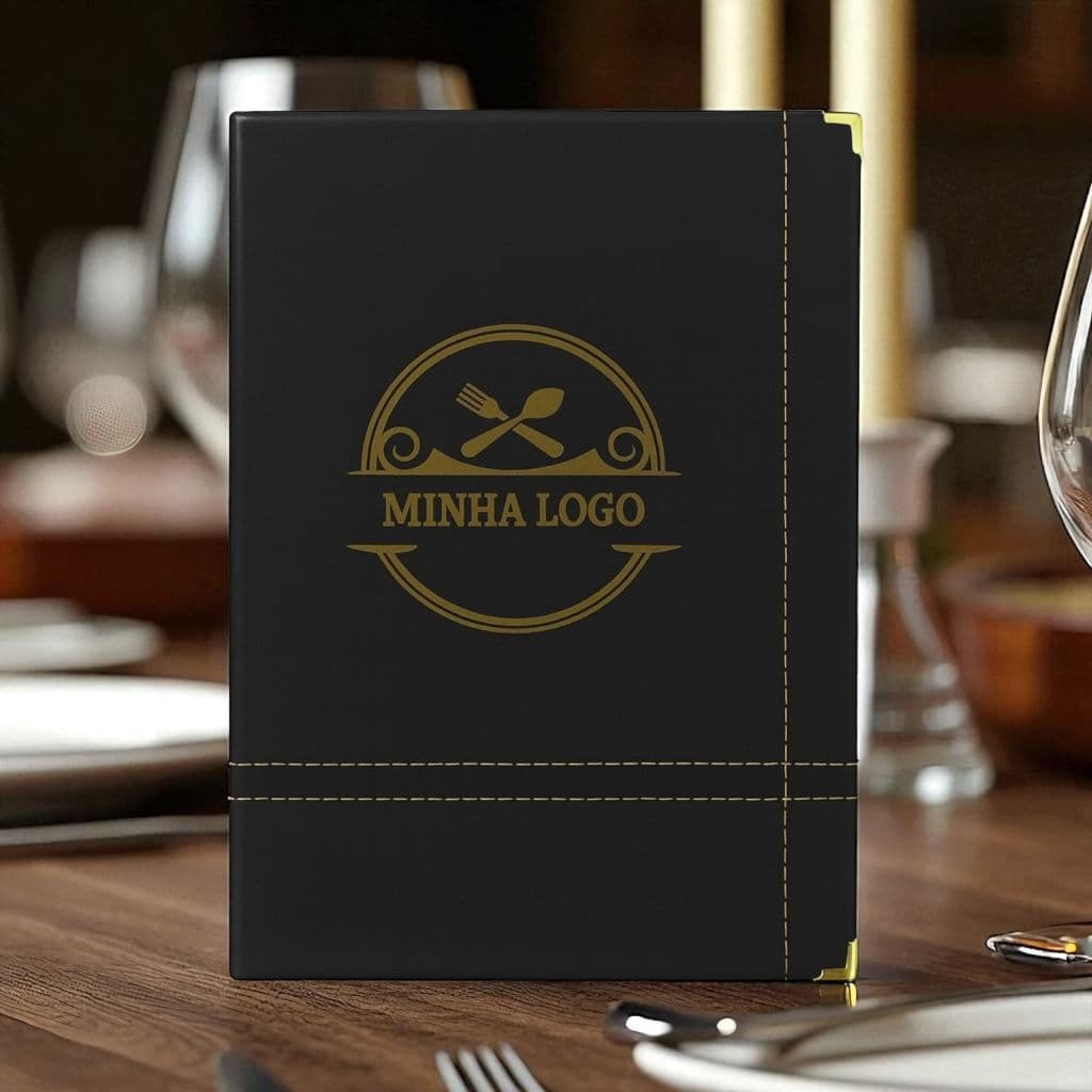 5 Cardápios Capa Dura Folha A4 Preto Ou Caramelo Personalizados Com Sua Logo A Laser Restaurante