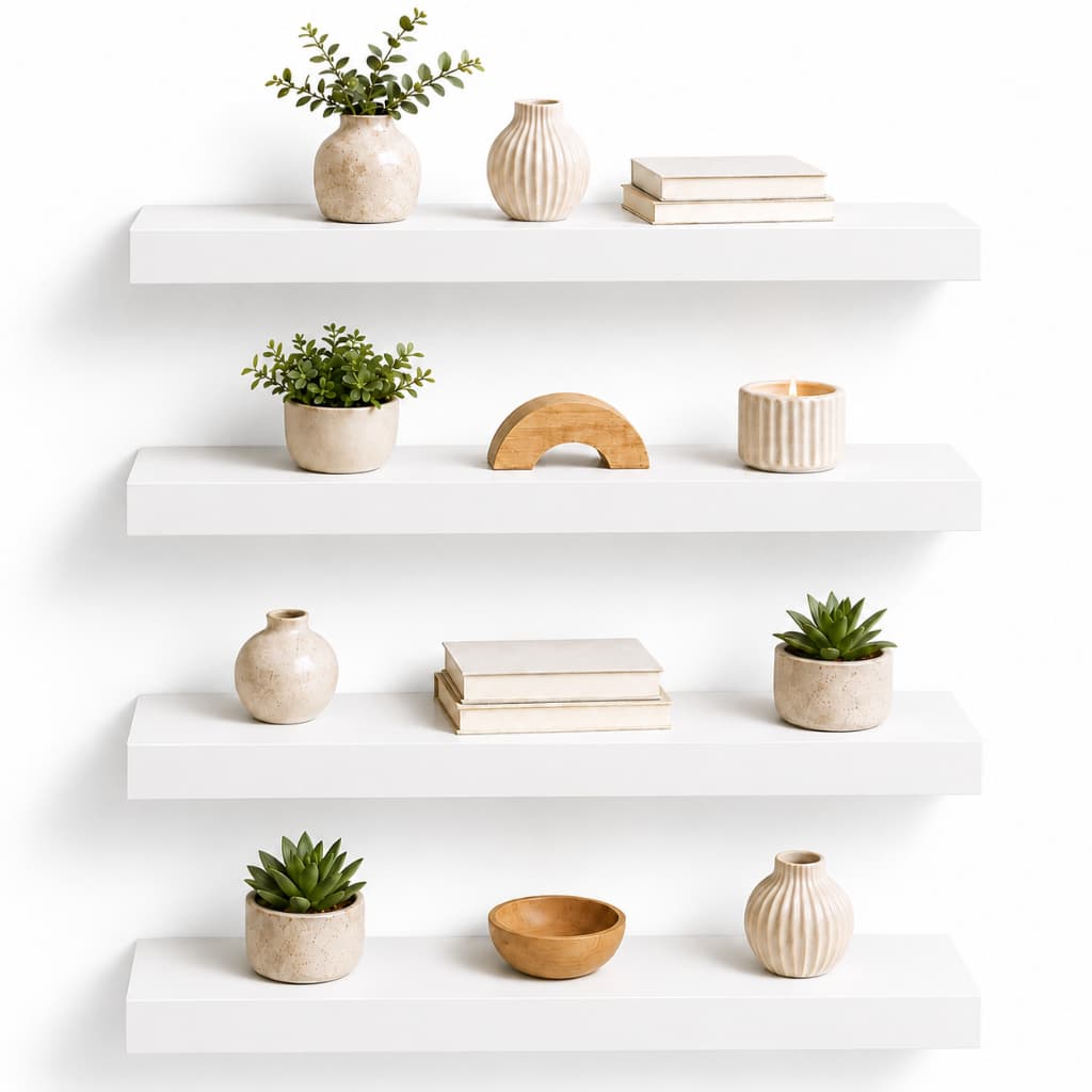 Kit 4 Prateleiras de Parede MDF 30cm Branca com Kit Instalação para Quarto e Sala