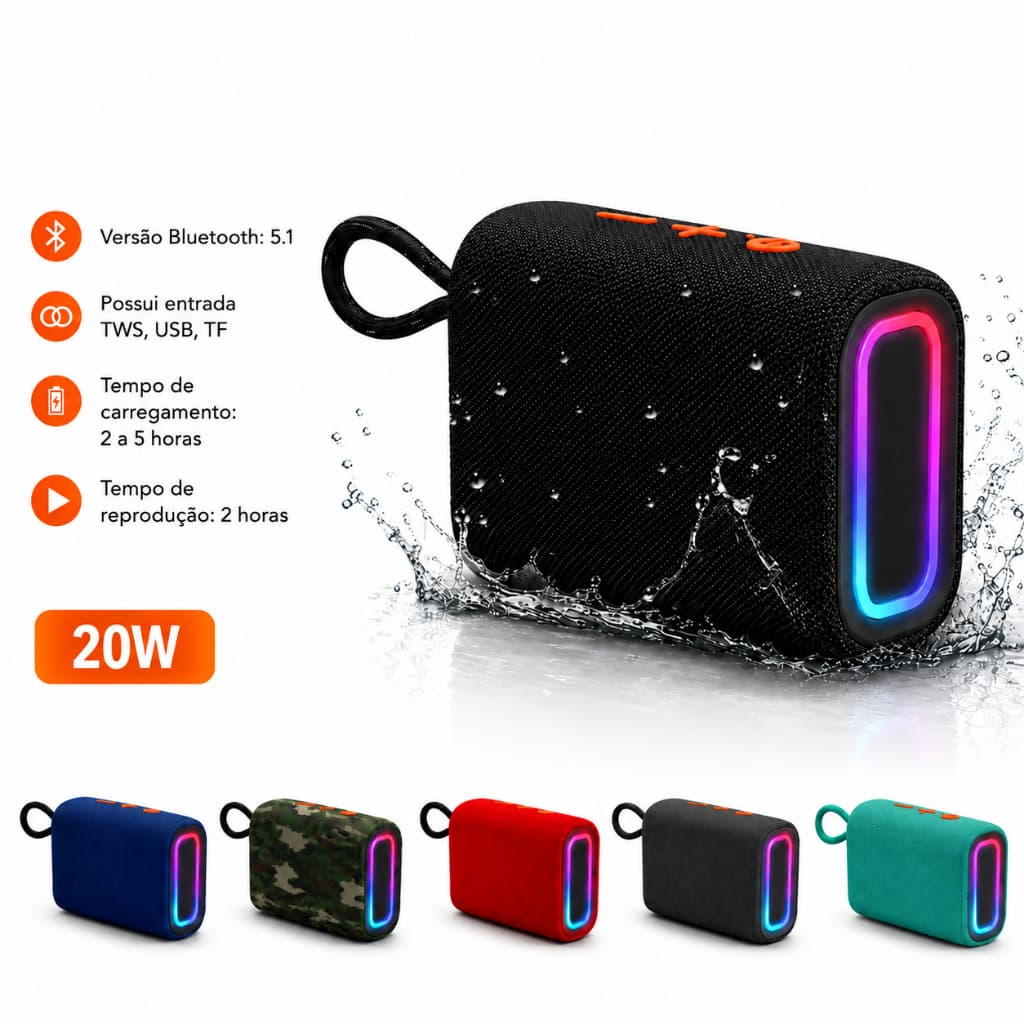 Caixa Caixinha De Som Bluetooth Sem Fio Tws Portátil Pendrive Usb 20w Estilo Go4