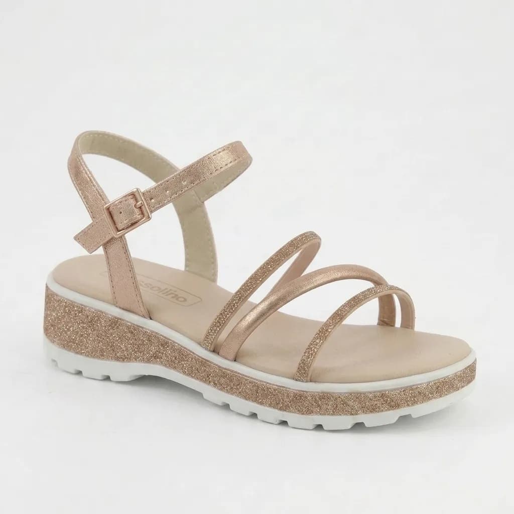 Sandália Infantil Menina Molekinha Brilho Glitter Ajustável Confortável Original Casual Elegante Juvenil