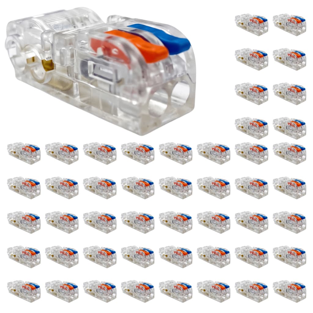 KIT 50 Unidades Conector 2 Vias Reutilizável Emenda Rápida Para Fios Elétricos Borne Alavanca Sem Parafuso 32A 450V