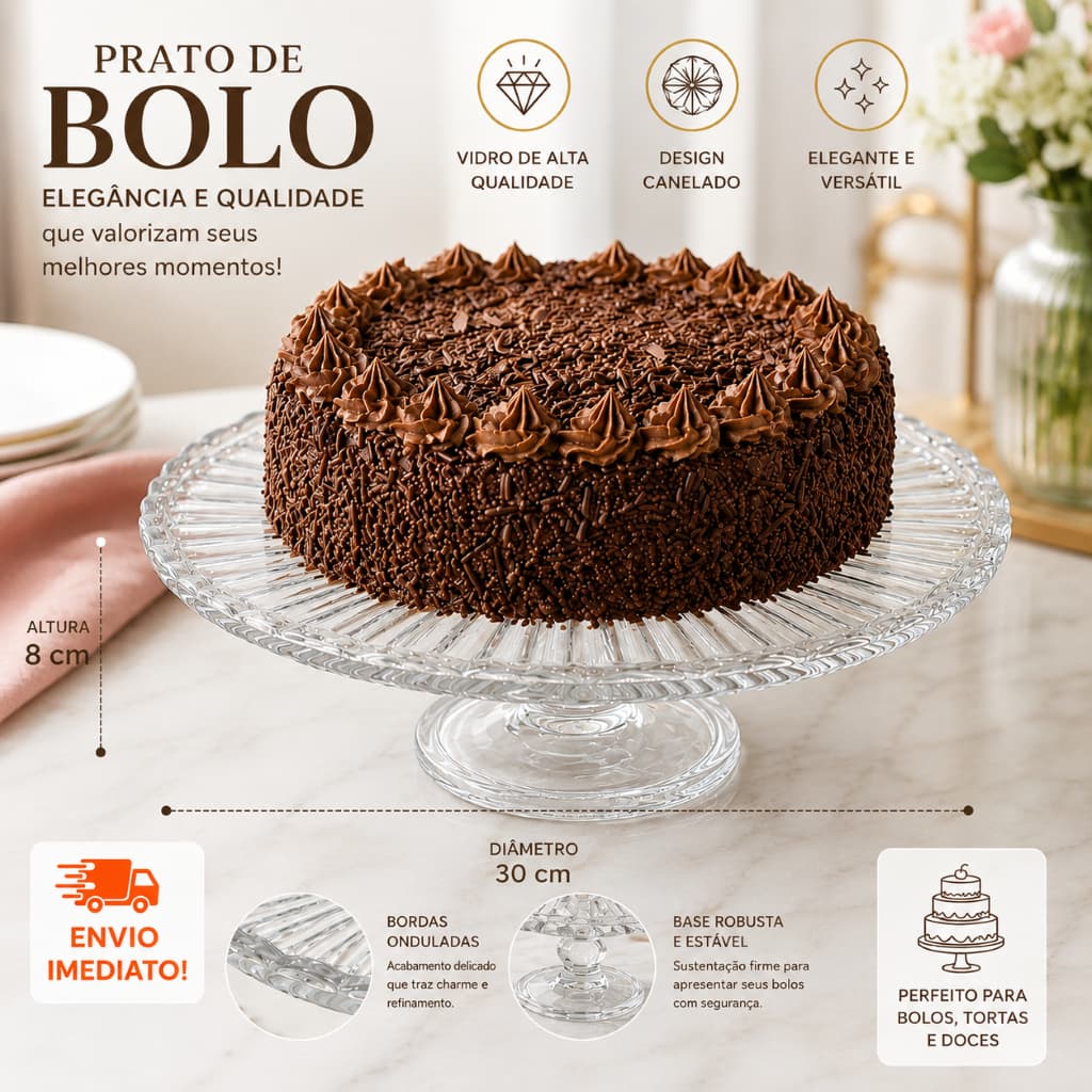 Fruteira Centro de Mesa de Vidro Geneva com Pé Alto Fruteira Grande Design Elegante