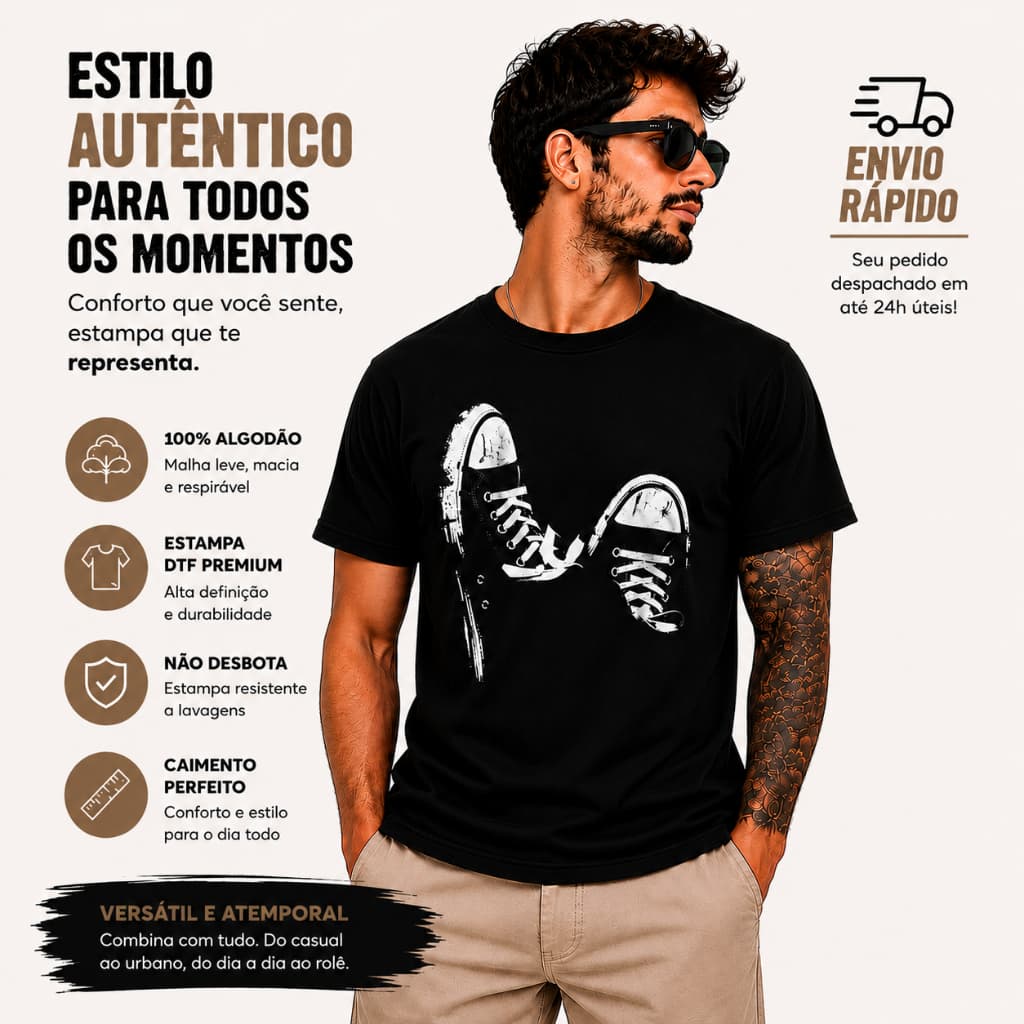 Camiseta Tênis Estampada Masculina Feminina 100% Algodão Premium Casual Unissex Envio Rápido
