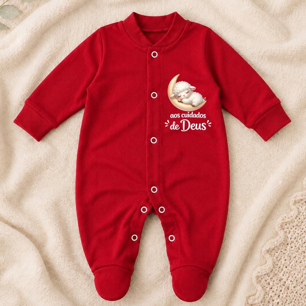 Macacão  Saída Maternidade Frase "AOS CUIDADOS DE DEUS" Presente Nascimento