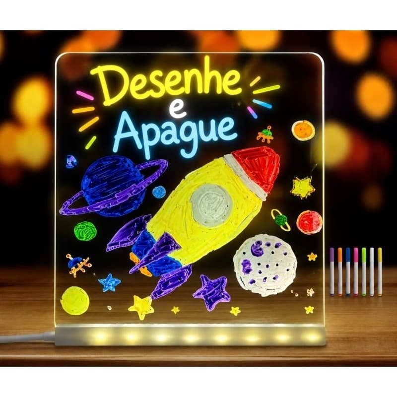 Lousa Mágica Luminaria LED Escreve e Apaga Infantil Brinquedo para Crianças