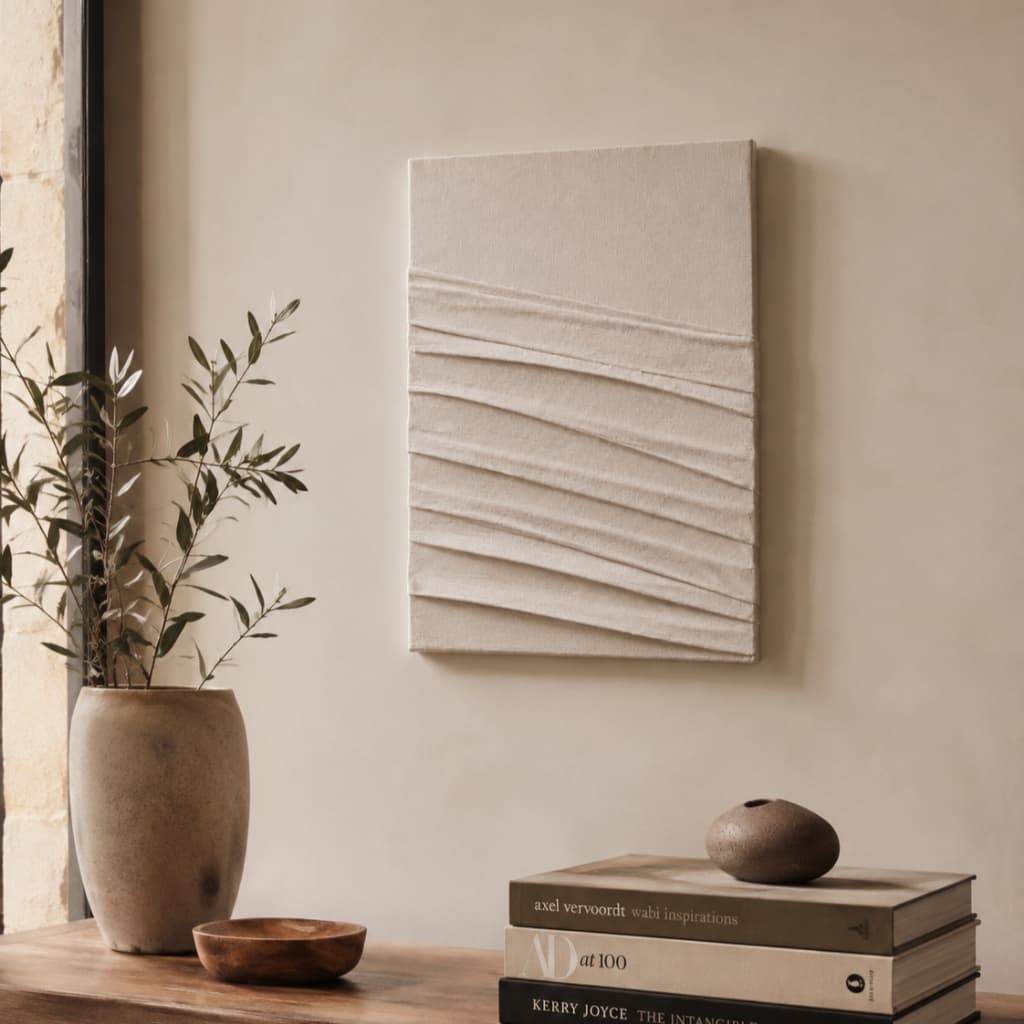 Quadro Decorativo Texturizado em Relevo 3D em Tecido com Textura Branca Arte Minimalista para Parede