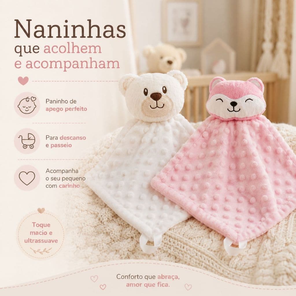Kit 2 Naninha Para Bebê Menina Menino Pipoquinha Prendedor de Chupeta 25X 23 CM Infantil