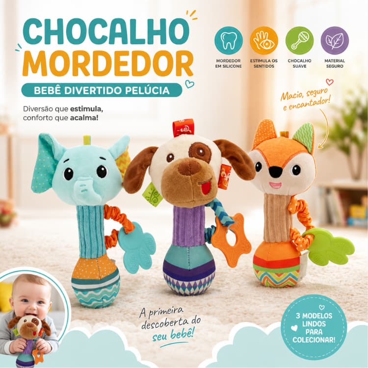 Sozzy Teethers Brinquedo Chocalho Tecido Mordedor Para Bebe