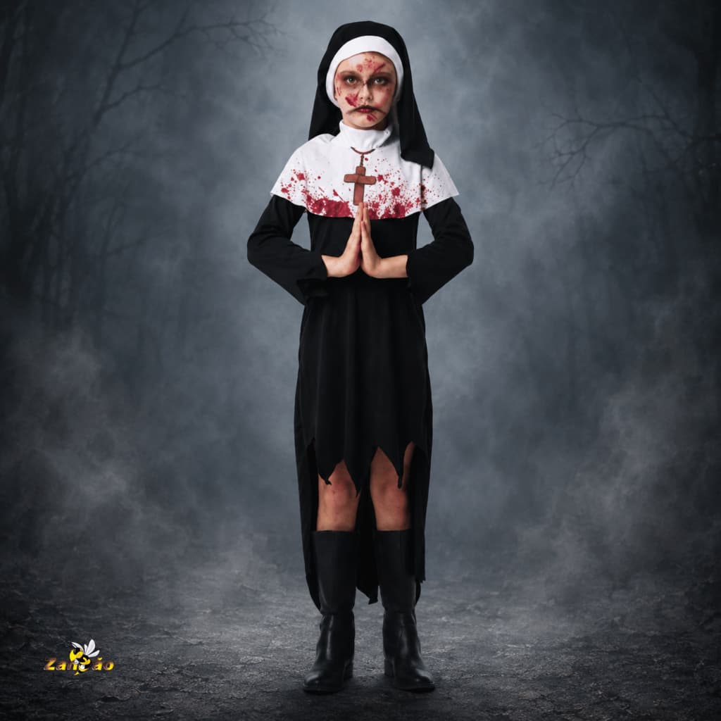 Fantasia Freira do Mal Infantil Halloween Sangue