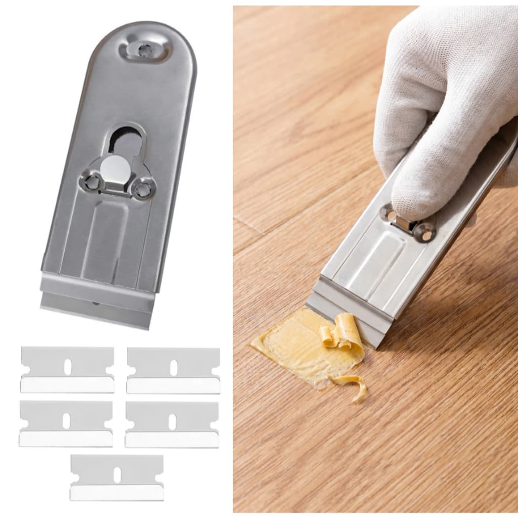 Raspador Ratinho Inox + 5 Lâmina Tira Insulfilm Limpa Vidro
