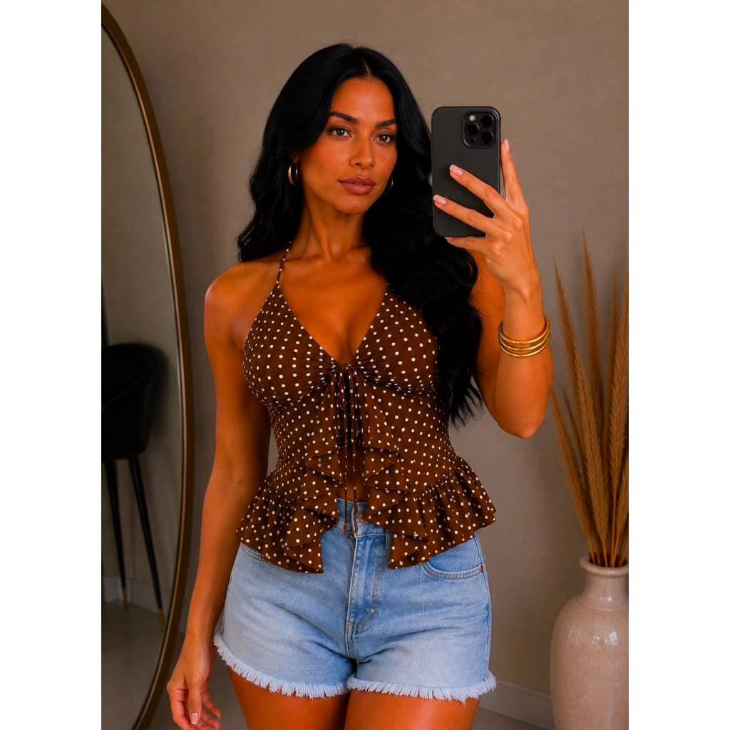 blusa feminina poá blusa poá blusa de bolinhas blusa com amarração blusa com laço frontal blusa com babados blusa babado