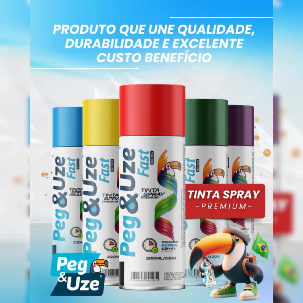 Tinta Spray Peg&Uze 300ml Uso Geral Secagem Rápida Alta Cobertura Metal Madeira Plástico Cores