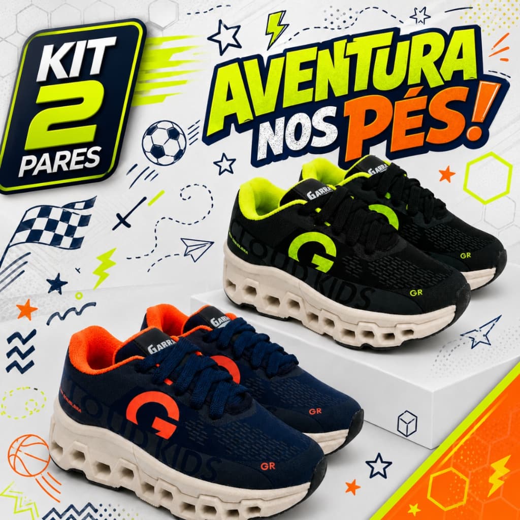 KIT 2 PARES Tênis Infantil Menino Menina Esportivo Solado Chunky Leve Confortável Resistente Para Escola e Passeio 26/33