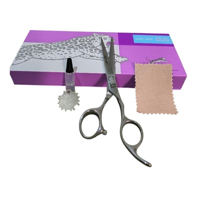 Tesoura de Cabelo Profissional Jaguar Silver Fio Navalha 6.5" Kit Com Caixa Luxo e Óleo