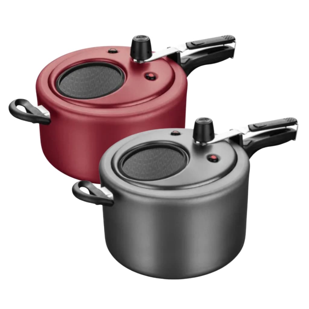 Panela de Pressão Antiaderente 8L Tampa com Visor de Vidro 8 Litros MTA Grafite / Cereja