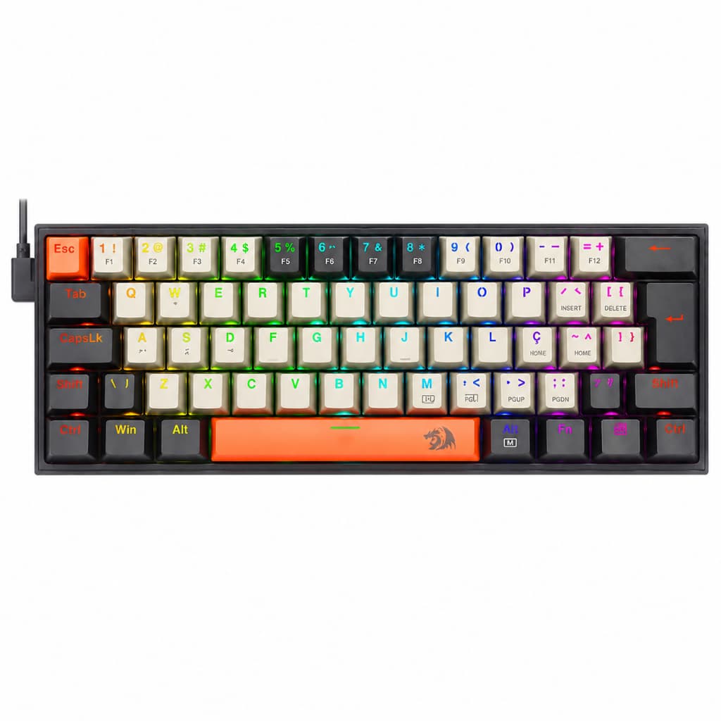 Teclado Gamer Redragon Fizz Rgb Mecânico Switch Marrom Abnt2
