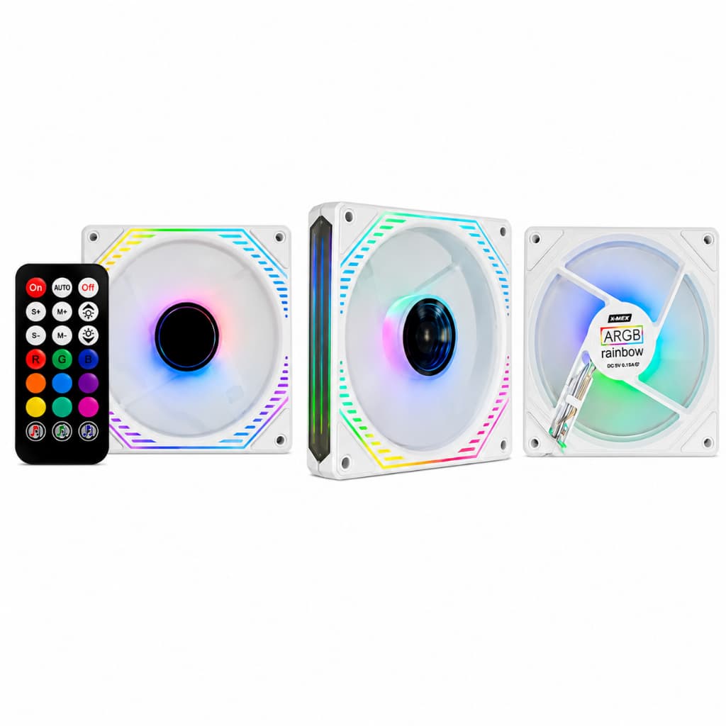 Kit 3 Fans K-mex Aauw Argb Rainbow Infinity3d Sem Fita Led Branco