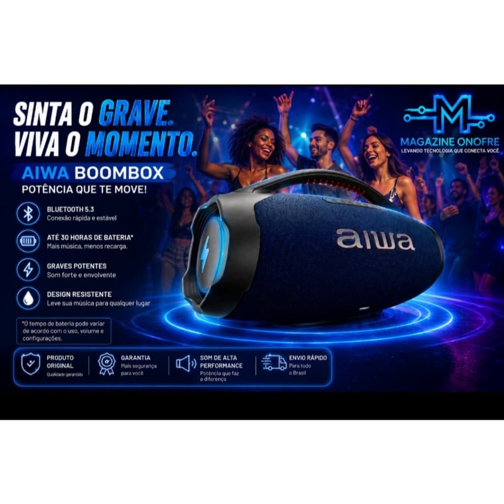 Caixa de Som Boombox Plus AIWA BBS-01-LBL 200W Bluetooth 30H IP66 USB