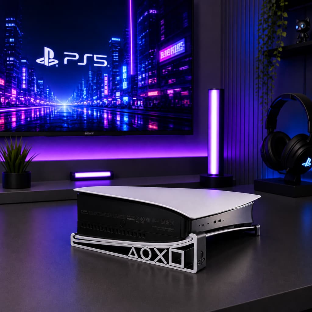 Suporte PS5 Slim Horizontal + Suporte Controle | Setup Gamer Antiaquecimento | Impressão Premium 3D