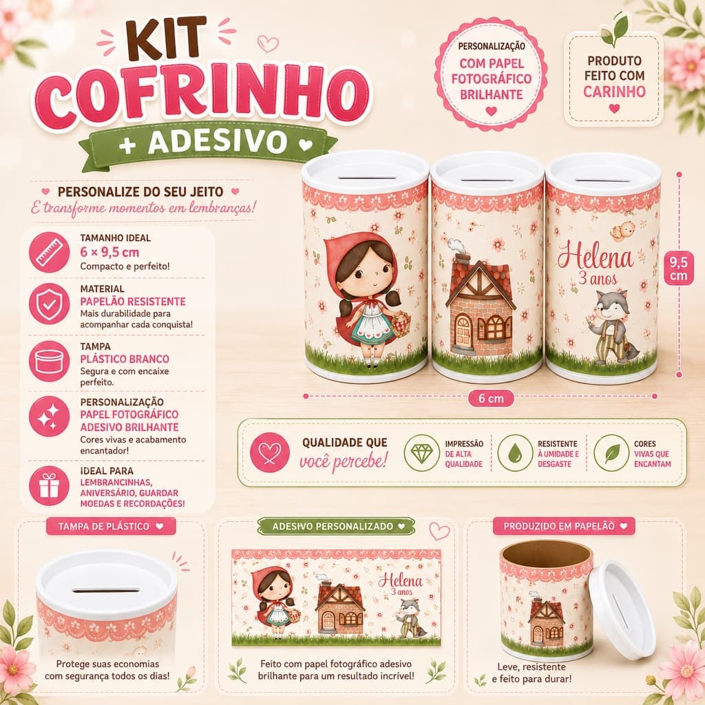 Cofrinhos Personalizados Chapeuzinho Vermelho Kits 9/12/15/24/30 -