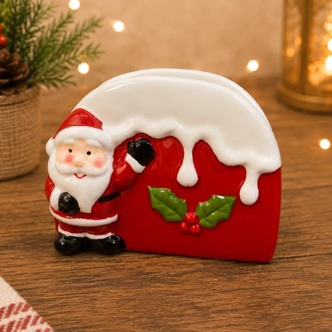Porta Guardanapo Natal Porcelana Papai Noel Decoração Mesa Posta Luxo | Durável