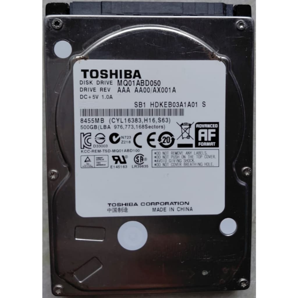 HD Original Toshiba 500 GB 2.5" MQ01ABD050 para Notebook, Laptop, All-In-One, PC compacto, DVR, videogame, etc.